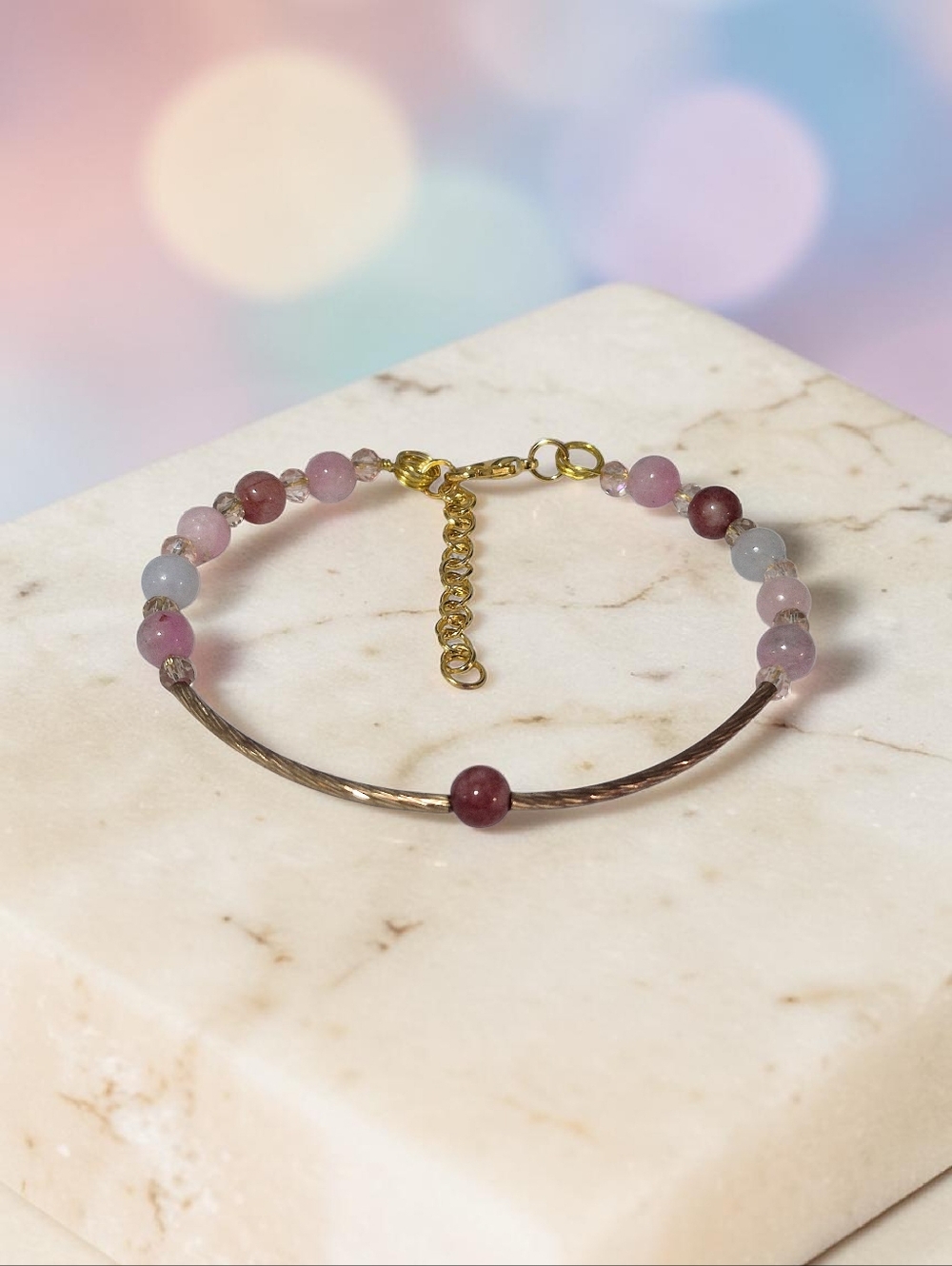 Handcrafted One Of A Kind Morganite And Glass Bead Bracelet